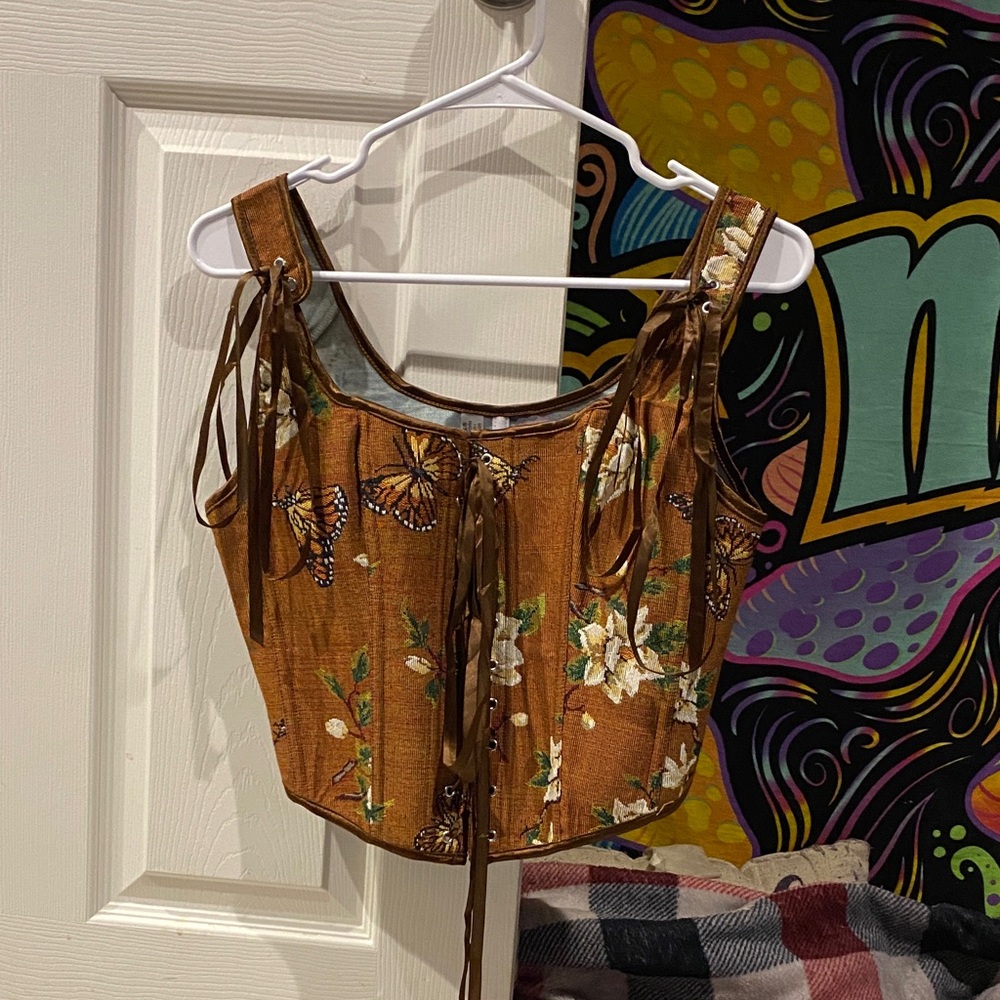 Amazon Floral Butterfly Corset Top - Brown